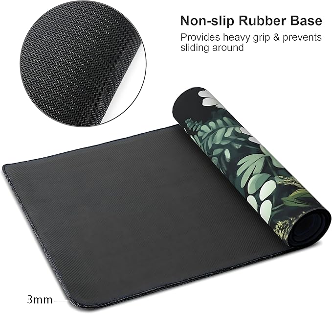 Floral Aesthetic Wildflower Gaming Mouse Pad, Forest Green Moody Forest Desk Mat with Anti-Slip Base & Stitched Edges,35.4" x 15.7" in Table Mat for Computer Desktop, Beautiful Workstation Decor