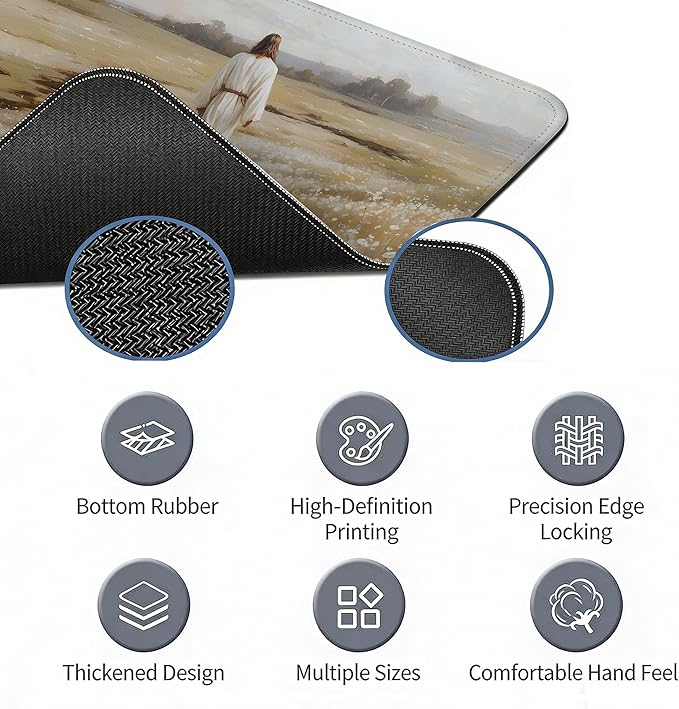 Christian Mouse Pad Jesus and Flroal Desk Mat Religious Large Computer Mouse Pad for Desk, Jesus XL Long Aesthetic Desktop Mats for Office Christian Gifts for Women 31.5x11.8