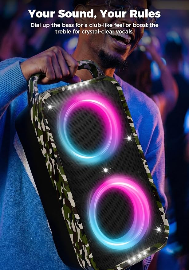 Portable Bluetooth Speaker: 240W Peak Powerful Loud Sound Deep Bass Wireless Boombox Large Subwoofer 15 Hours Battery Life Fast Charging with Led Light Show for Party Outdoor Camping Backyard