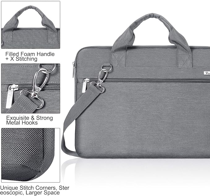 Voova Laptop Bag 17 17.3 Inch, 360° Protective Laptop Case Sleeve with Shoulder Strap Compatible with 17-18 Inch Lenovo Asus Acer Dell Hp, Waterproof Computer Bag Slim Briefcase for Men Women, Grey