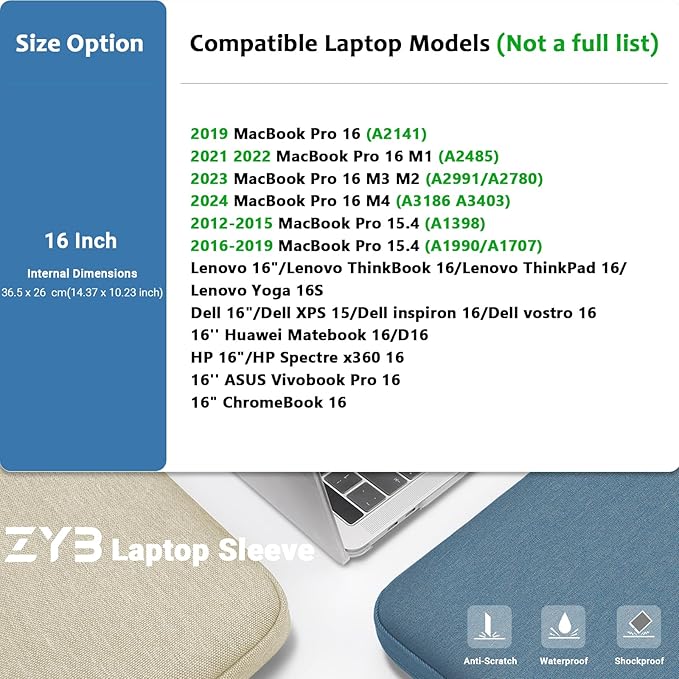 ZYB Laptop Case 16 Inch,16 Inch Laptop Sleeve for 16 Inch Notebook MacBook Pro 16 Lenovo ThinkBook/IdeaPad/ThinkPad HP Dell Acer ASUS etc Waterproof Computer Sleeve with Pocket&Accessory Bag-Haze Blue
