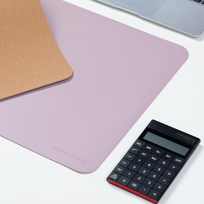 RENMTURE Dual-Sided Large Desk Pad, Faux Leather Natural Cork Mouse pad, Desk Accessories Protector, for Office and Home Work (Dusky Pink, 36"x17")