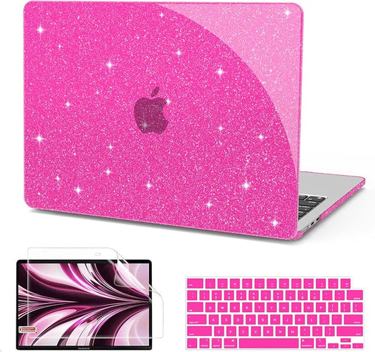 B BELK Compatible with MacBook Air 13 inch Case M5 2026 2025-2022 M4 M3 M2 A3449 A3240 A3113 A2681, Plastic Hard Shell+Keyboard Cover+Screen Protector for MacBook Air 13.6 inch Case, Sparkly Hot Pink