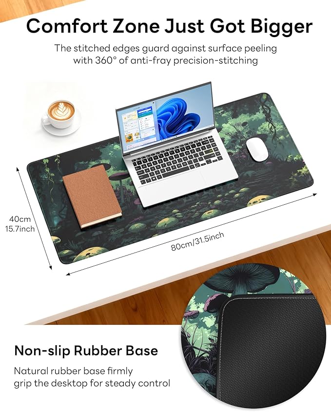 XL Gaming Mouse Pad, 31.5x15.7'' Large Desk Mat with Anti-Slip Rubber Base & Stitched Edges for Gaming, Office, Home - Gloomy Cemetery