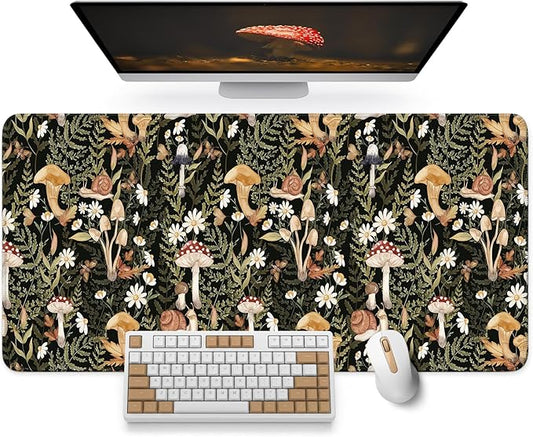 Large Mouse Pad for Desktop, Cute Desk Mat Pad Protector for Work & Gaming, Aesthetic Pretty Anti-Slip Laptop Blotter Cover for Office School Home Supplies, Mushroom, 35.4" x 15.7"