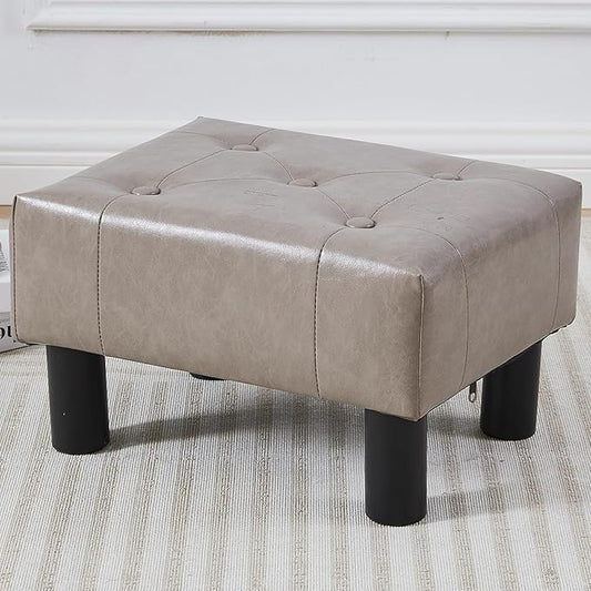 Small Foot Stool Ottoman, Faux Leather Footstool Ottoman Foot Rest for Couch, Rectangle Footstools and Ottomans Small for Living Room, Entryway and Bedroom (Gray)