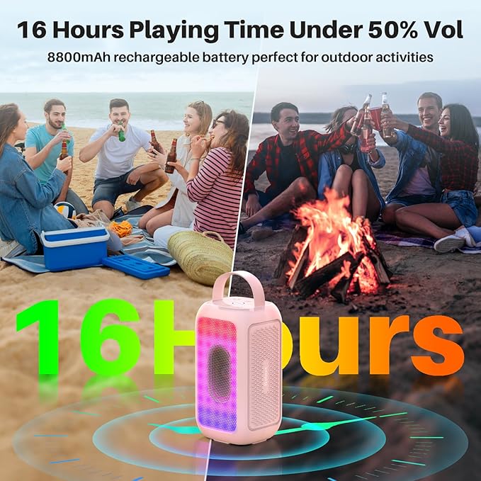 Bobtot Portable Bluetooth Speaker, 16H Playtime Wireless Speakers, Peak Singing Machine with Microphone, Magic Sound, Echo, EQ Mode (Pink, with 1 Mic)
