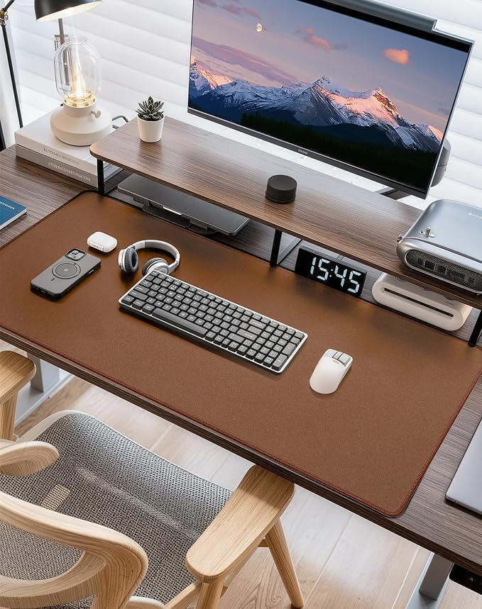 Waterproof Large Gaming Mouse Pad with Durable Stitched Edges, Non-Slip Rubber Base, Grainy Jacquard Mouse Mat Desk Pad for Home Office Gaming, 35.4''x15.7''x0.12'', Matte Brown