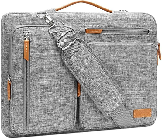 MOSISO 360 Protective Laptop Shoulder Bag,13-13.3 inch Computer Bag Compatible with MacBook Pro 14, HP, Dell, Lenovo, Asus Notebook,Side Open Messenger Bag with 4 Zipper Pockets&Handle, Gray