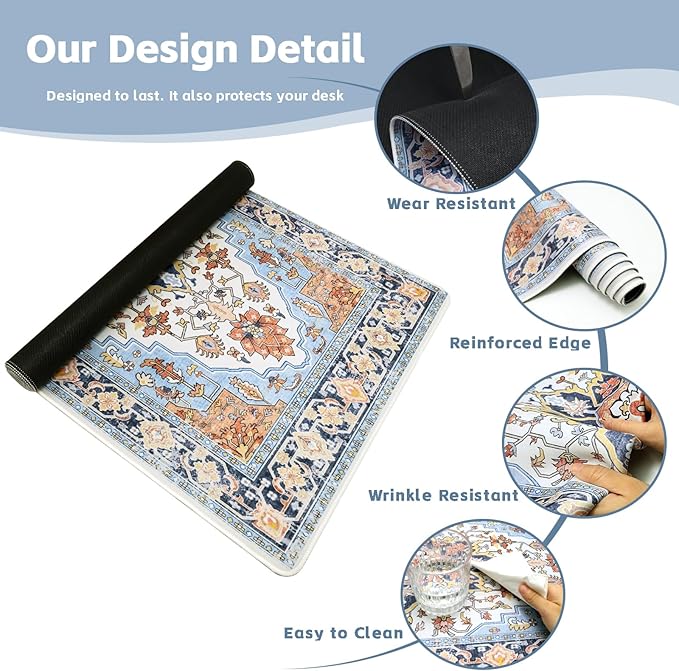 Baziabbo Cute Desk Mat,XXL Extended Large Mouse Pad,Gaming Mousepad with Stitched Edge,Non-Slip Rubber Base Keyboard Desk Pad for Home Office Study Game (Blue)
