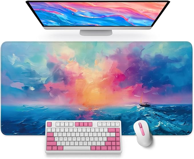 Large Mouse Pad for Desktop, Cute Desk Mat Pad Protector for Work & Gaming, Aesthetic Pretty Anti-Slip Laptop Blotter Cover for Office School Home Supplies, Sunset, 35.4" x 15.7"
