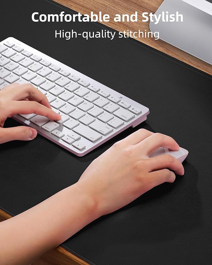 Desk Pad Soft PU Leather Large Mouse Pad Laptop Computer Desk Mat Table Blotter Flat Smooth Waterproof Non-Slip Desktop Protector Write Pad for Office and Home (Black, 90x43cm)