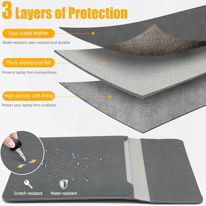 HYZUO 13 Inch Laptop Case Sleeve with Stand for 2026-2018 MacBook Air 13 M5 M4 M3 M2 M1, 2026 13" MacBook Neo, 2026-2016 MacBook Pro 13 M2 M1, iPad Pro/Air 13, Surface Pro 12-3, XPS 13, Dark Gray