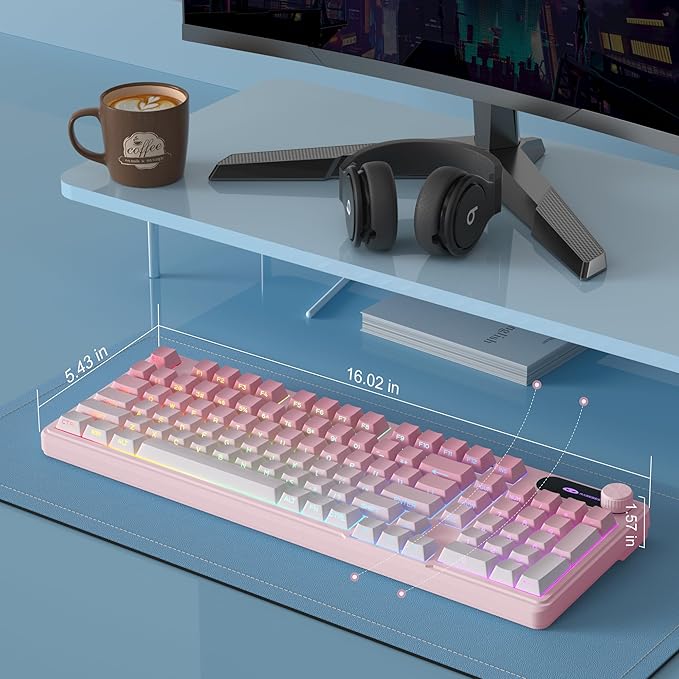 MageGee GK960 Wireless Gaming Keyboard, RGB Tri-Mode Wired/BT/2.4G Creamy Keyboard with Number Pad, 4000mAh Battery, Knob Control, Side Printed Keycaps, 19-Key Anti-Ghosting for Win/Mac (Pink & White)