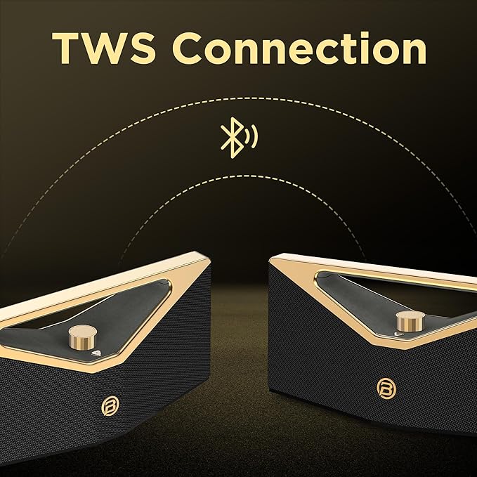 BUGANI Hi-Res Audio Bluetooth Speaker Loud 160W, Large Portable Bluetooth Speaker with Deep Bass Subwoofer, TWS Wireless Stereo, Waterproof Outdoor Party Speaker, 12H Playtime Golden