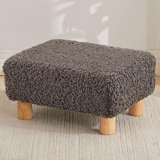 Small Foot Stool Ottoman, Sherpa Footstool Ottoman Foot Rest for Couch, Rectangle Footstools and Ottomans Small for Living Room, Entryway and Bedroom (Brown)