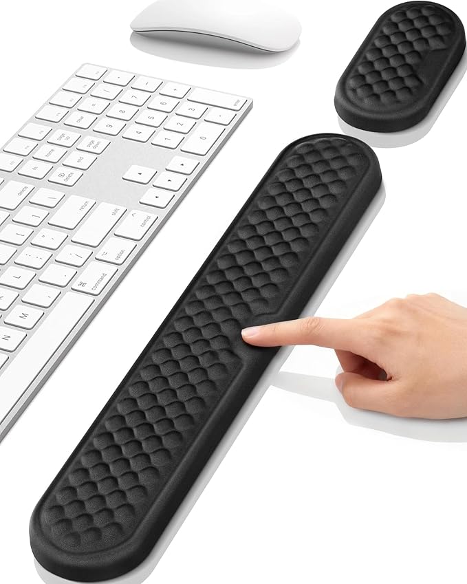 Wrist Rest Set for Keyboard and Mouse, Ergonomic Wrist Support with Soft Memory Foam, Silky Lycra Cover, Non-Slip Base (Dark Black)