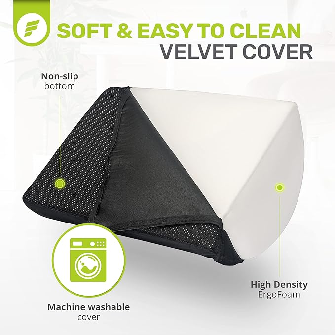 ErgoFoam Tall Foot Rest Premium Velvet Large Soft Foam Footrest for Back, Lumbar, Knee Pain | Rocker Foot Stool (Black)