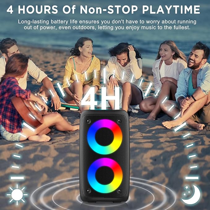 Portable Bluetooth Speaker,Karaoke Machine for Adults and Kids,with Lights Loud Big Bluetooth Speaker,Rechargeable Dj/PA Speaker System with TF Card,AUX in,REC,TWS for Outdoor Sport Home Party