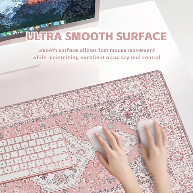 Baziabbo Pink Desk Mat,XXL Extended Large Mouse Pad,Gaming Mousepad with Stitched Edge,Non-Slip Rubber Base Keyboard Desk Pad for Home Office Study Game (Pink)