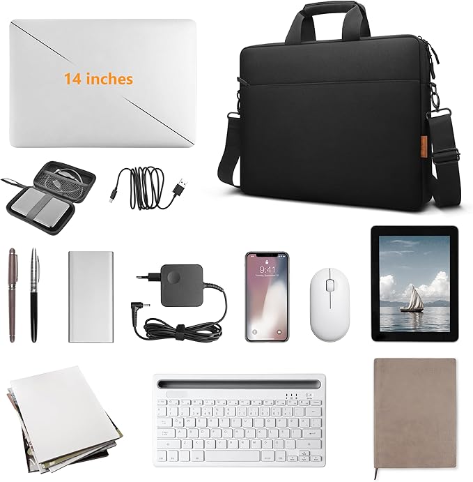 ZYB Waterproof Laptop Bag 14 Inch,Laptop Case 14 Inch Sleeve with Shoulder Strap,Notebook Briefcase for 14" Laptop Lenovo HP Acer ASUS DELL, Mac Air/Pro 15 etc 14in Laptop Bag Carrying Case Men-Black