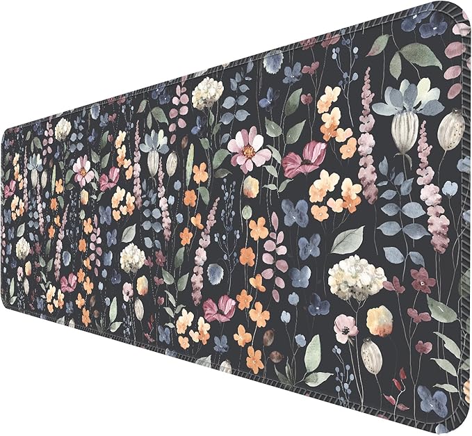 Desk Mat,Big Desk Pad,31.5 x 11.5in Extended Gaming Mouse Pad,Large Mouse Pad for Desk Rubber Base Mousepad with Stitched Edges,Keyboard Mouse Mat for Work Game Office Home - Cute Watercolor Flower