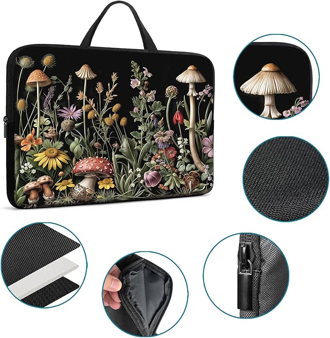 Laptop Sleeve Bag with Handle Computer Protective Soft Cover Case for 14 Inch 13 Inch Laptop,Mushroom in Weed