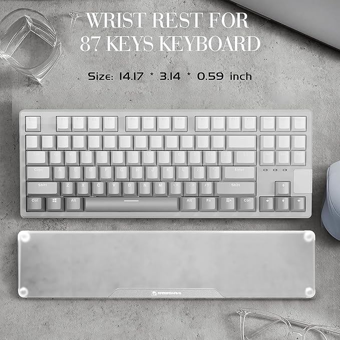 SELORSS Acrylic Keyboard Wrist Rest -80% TKL Mechanical Keyboard- CNC Aluminum Alloy Customized Logo Desk Wrist Support for Computer Keyboard,Anti-Slip Base,Wrist Pad for Office & Home,Silver