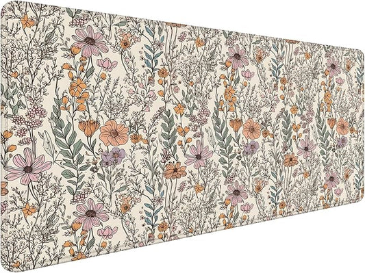 Vintage Rustic Wildflower Floral Large Mouse Pad 31.5x15.7inch, Retro Cottagecore Botanical Flower Large Extended Computer Desk Mat Mousepad for Keyboard and Mouse, Floral Desk Accessories