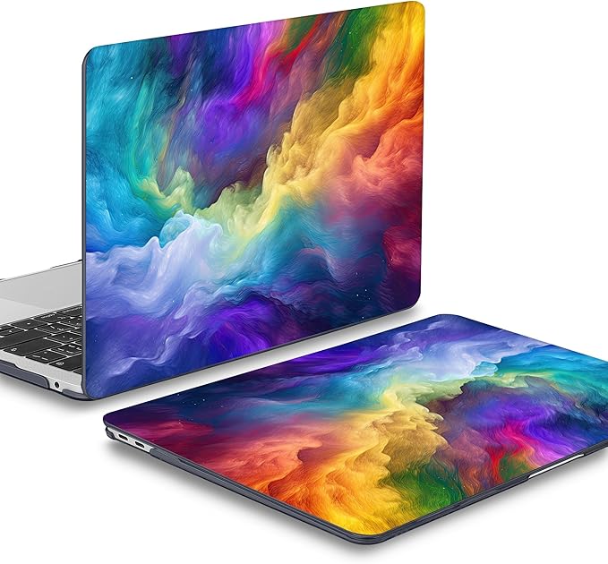 Mektron Case for MacBook Air 13 inch M1 A2337 A2179 A1932,Hard Cover 2018-2021 Air 13-inch with Touch ID, Exclusively Designed Protective Shell with Keyboard Skin+Screen Protector, Rainbow Cosmic