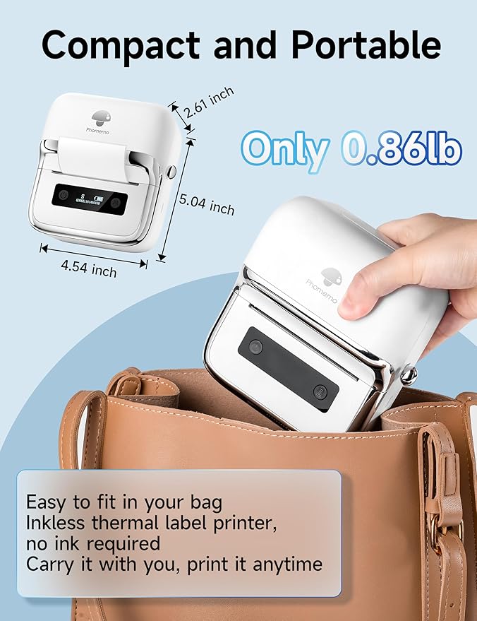Phomemo M250 Label Maker Machine with Tape, 3 Inch Label Maker for Address, 2026 Upgrade Portable Barcode Printer for Business, Home, Logo Label, Sticker Printer for Phones & PC, with 1 Roll Label