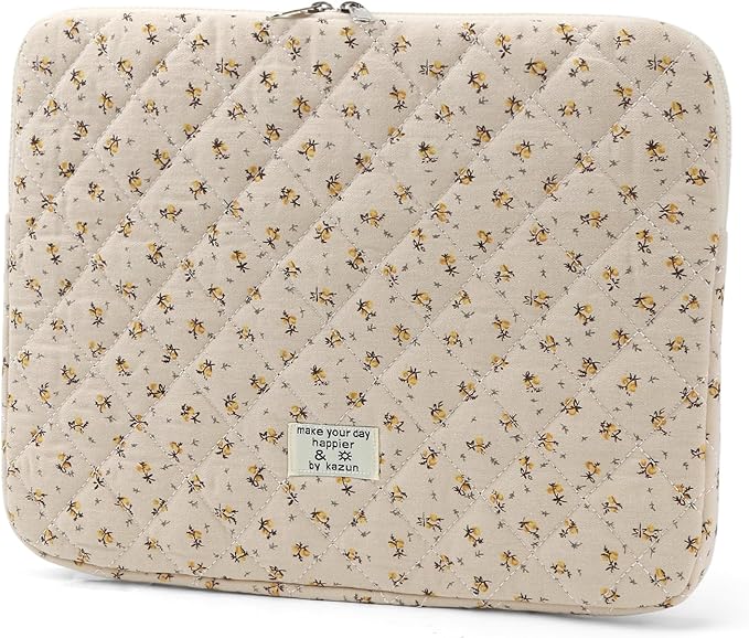 Puffy Laptop Sleeve 13-15.6 Inch Cute Quilted Laptop Protective Case Padded Floral Computer Sleeve for MacBook (A-Yellow, 15 Inch)