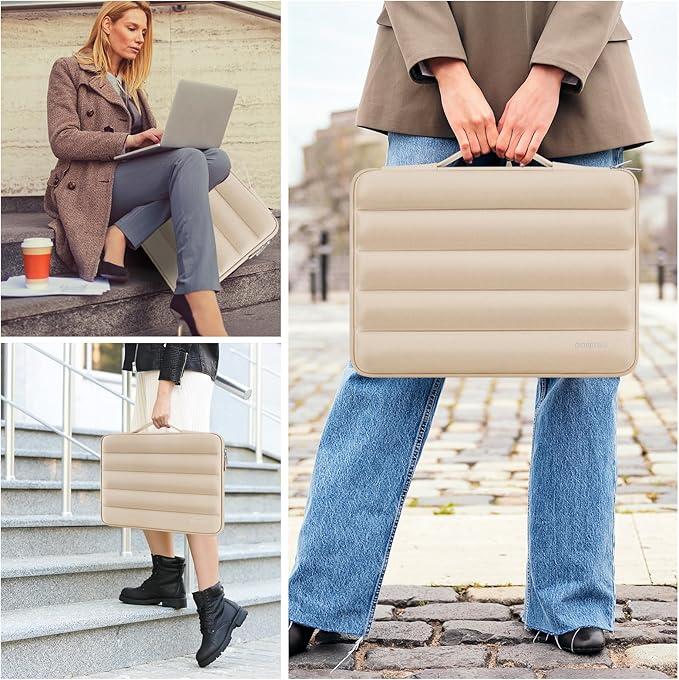 DOMISO 14 inch Laptop Case Sleeve Protective Cover Compatible with MacBook Air 15 M4 M3 M2,MacBook Pro,14-15 inch HP Dell ASUS Lenovo Chromebook,Waterproof Computer Bag with Handle,Beige
