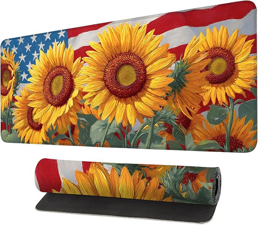 Mouse Pad, Large Anti-Slip with Stitched Edges Desk Mat Desktop Laptop Computer Desk Keyboard Mat,Table Protector Blotter Mat (Sunflower, 35.4" x 15.7")
