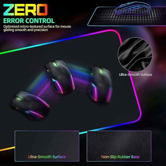 Mouse Pad with Wireless Charging, RGB Gaming Mousepad, Large Desk Mat with Ultra-Smooth Surface, Non-Slip Mouse Mat, Waterproof Computer Keyboard Pad with 18W QC Power Adapter, 800x400x4MM, Black