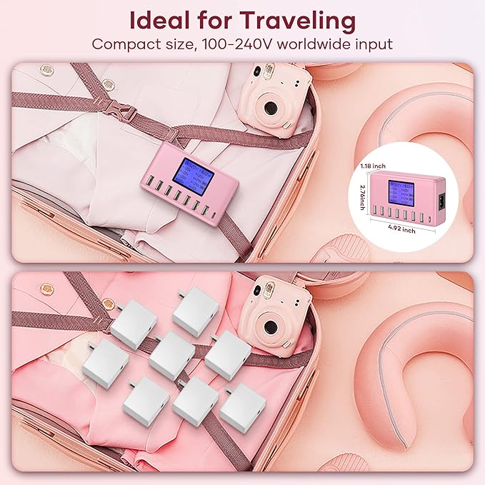 USB Charger, slitinto 60W 12A 8-Port USB Charging Station Multi Port USB Hub Charger Compact Size LCD Display Compatible with iPhone iPad Samsung Kindle Tablet Bluetooth Earbuds and More
