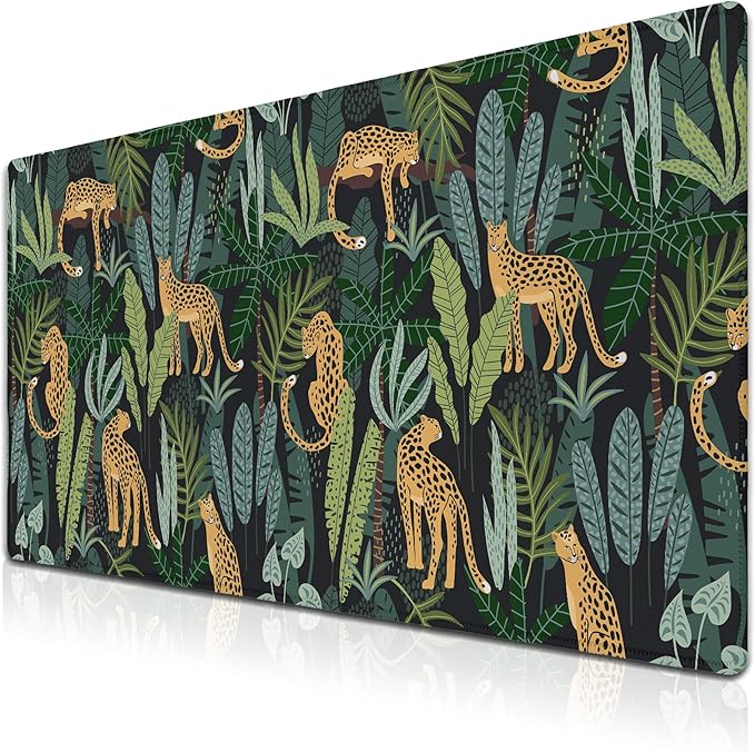Extra Large Mouse Pad Yellow Green Office Desk Mats Gaming Mousepad Ga Mouse Pad Non-Slip Rubber Base Waterproof with Stitched Edges 35.4" X 15.7" for Game Office, Tropical Leaves
