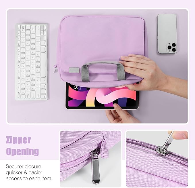 MoKo 9-11 Inch Tablet Sleeve Case, Protective Handle Shoulder Bag Fits 11inch iPad Air M3, iPad A16 2025, 10/9/8/7th 10.2, iPadPro 11, Tab S8/S9 11", Surface Go 2/3 10.5, Purple