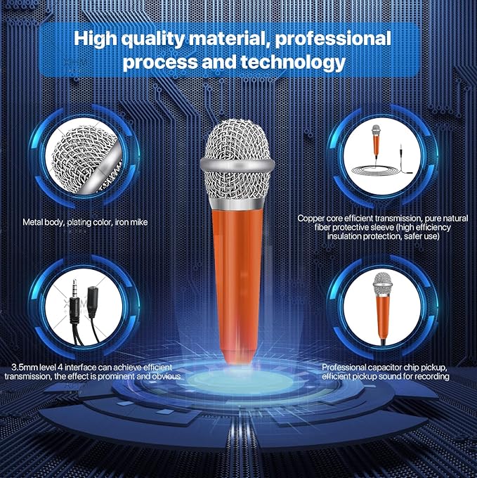 Mini Microphone,Tiny Microphone,Phone, Asmr,Mini Karaoke,forVoiceRecording Chatting and Singing on iPhone,Android,PC(Orange)