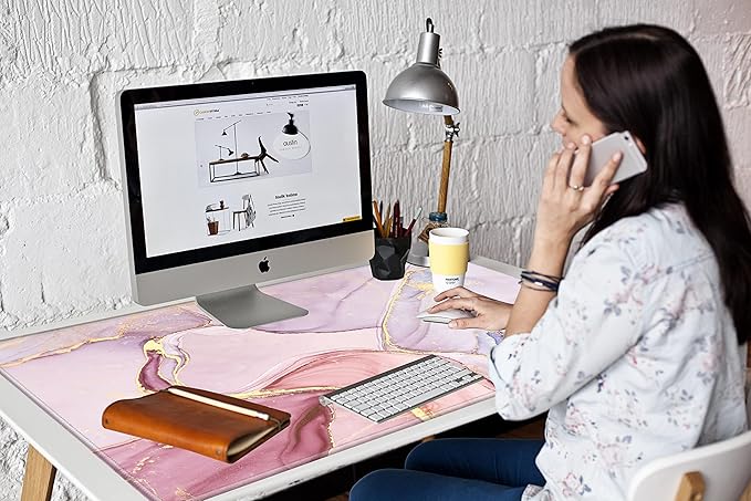 Gaming Mouse Pad Giant 48x24 Desk Mat Oversized Large Mousepad Jumbo Huge Desk Pad Pink Marble Protector Mat XXXL Non Slip Computer Mat for Wireless Desktop Work