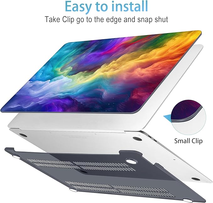 Mektron Case for MacBook Air 13 inch M1 A2337 A2179 A1932,Hard Cover 2018-2021 Air 13-inch with Touch ID, Exclusively Designed Protective Shell with Keyboard Skin+Screen Protector, Rainbow Cosmic