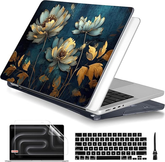 Batianda for MacBook Pro 14 Inch Case 2026-2021 Release M5 M4 M3 M2 M1 Pro/Max, 1.2mm Slim Graphic Hard Shell Cover with Keyboard Cover, Screen Protector 4-in-1 Bundle, Blooming Flowers