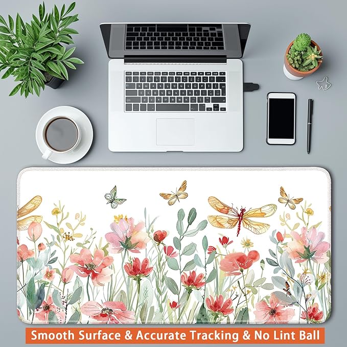 Desk Pad Protector, Office Desk Mat, Large Mouse Pad, Non-Slip Desk Blotter, 23.6x11.8 inch, Watercolor Flower