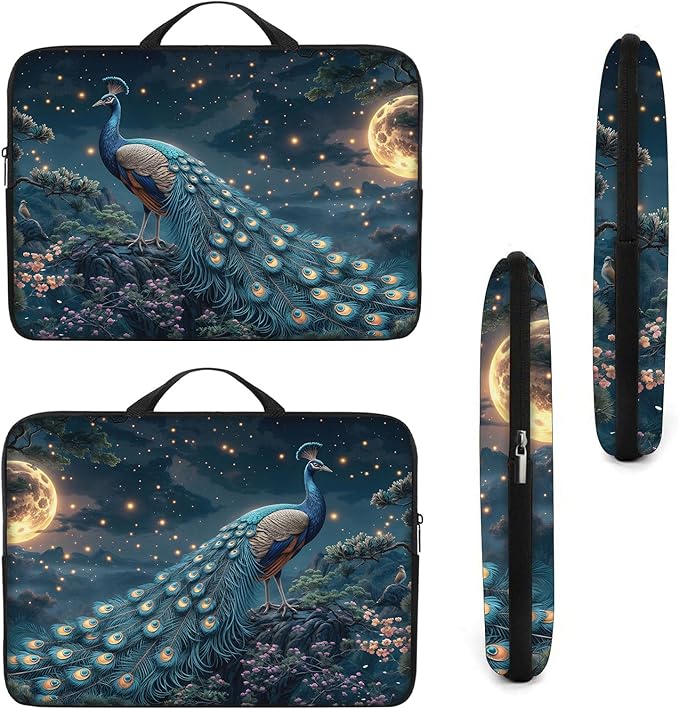 Laptop Sleeve Bag with Handle Computer Protective Soft Cover Case for 14 Inch 13 Inch Laptop,Peacock Moon