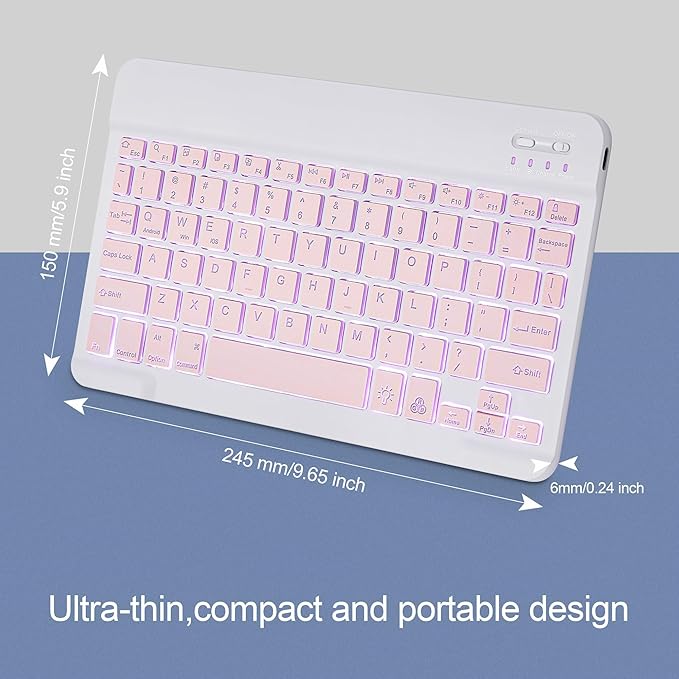 Backlit Bluetooth Keyboard Small Portable Wireless Keyboard Rechargeable Illuminated for Android Samsung Tablet Cell Phone Smartphone iPad A16 11th 10th Generation iPad Pro Air Mini iPhone (Pink)