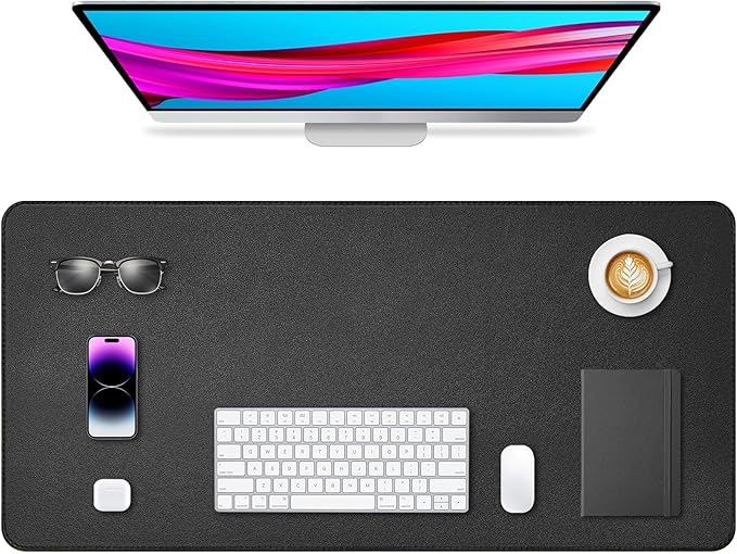 Leather Desk Pad Protector, Office Desk Mat, Large Mouse Pad, Non-Slip PU Leather Desk Blotter, Waterproof Computer Desk Writing Pad for Office and Home (Black, 36" x 17")