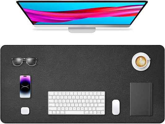 Leather Desk Pad Protector, Office Desk Mat, Large Mouse Pad, Non-Slip PU Leather Desk Blotter, Waterproof Computer Desk Writing Pad for Office and Home (Black, 36" x 17")