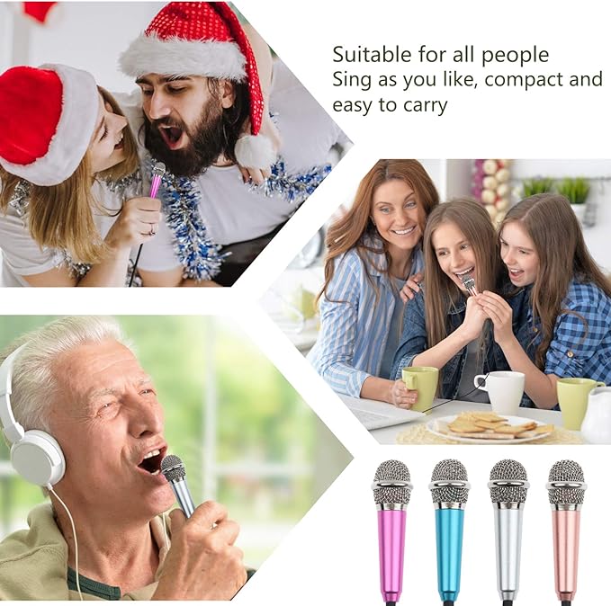 LOCOLO 4Pcs Mini Microphone Mini Karaoke Microphone for Voice Recording Portable Microphone Chatting and Singing Compatible with Smartphone iPhone iPad Laptop