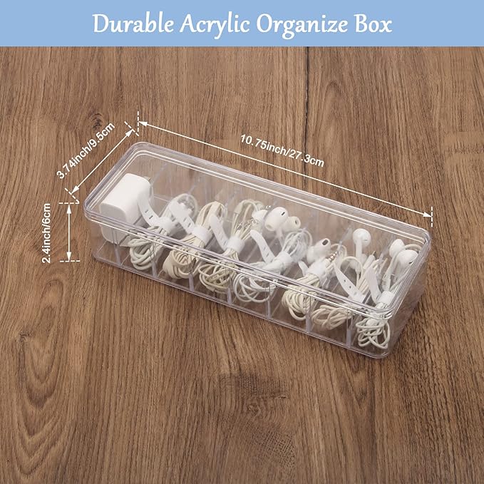 Cable Organizer Storage Box Plastic Cable Cord Management Box Power Cord Organizer Case with 10Pcs Rubber Ties for Office, Home, Desk Accessories Storage Stationery Supplies
