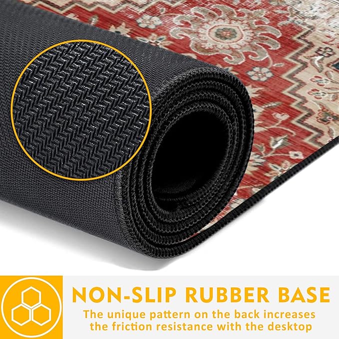 Desk Pad,Persian Style Textile Rug Texture Gaming Mouse Pad,31.5"X15.7" Extended Gaming Mouse Pad Mat with Stitched Edge Non-Slip Base Big Desk Mat for Office Keyboard Laptop